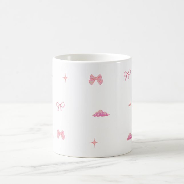 Pastel Pink Bows & Clouds Aesthetic Mug (Center)