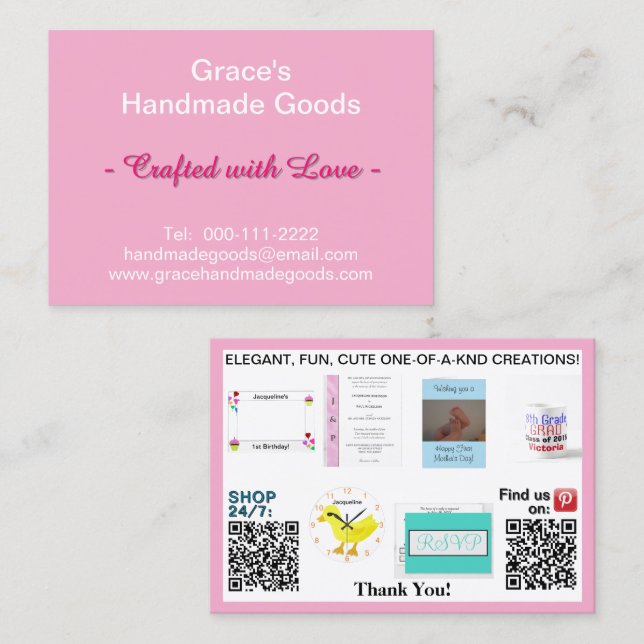 Pastel Pink Business Photos QR Codes 3.5 x 2.5 Card (Front/Back)