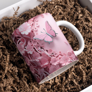 Pastel Pink Butterfly 3D Artistry Coffee Mug