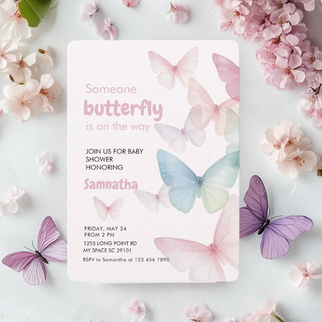 Pastel Pink Butterfly Baby Shower  Invitation (Creator Uploaded)