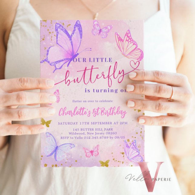 Pastel Pink Butterfly Birthday Invitation (Creator Uploaded)