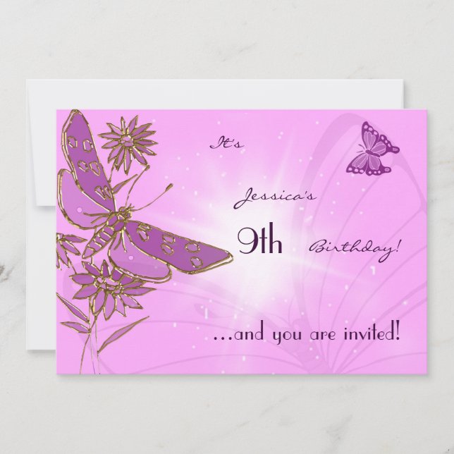 Pastel Pink Butterfly Birthday Invitation Card (Front)