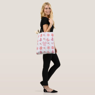 Pastel Pink Butterfly & Floral Tote Bag