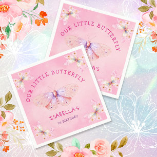 Pastel Pink Butterfly Theme Girl's 1st Birthday  Napkin