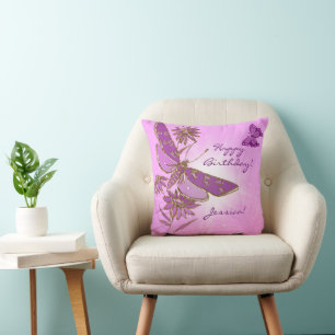 Pastel Pink Butterfly Throw Pillow