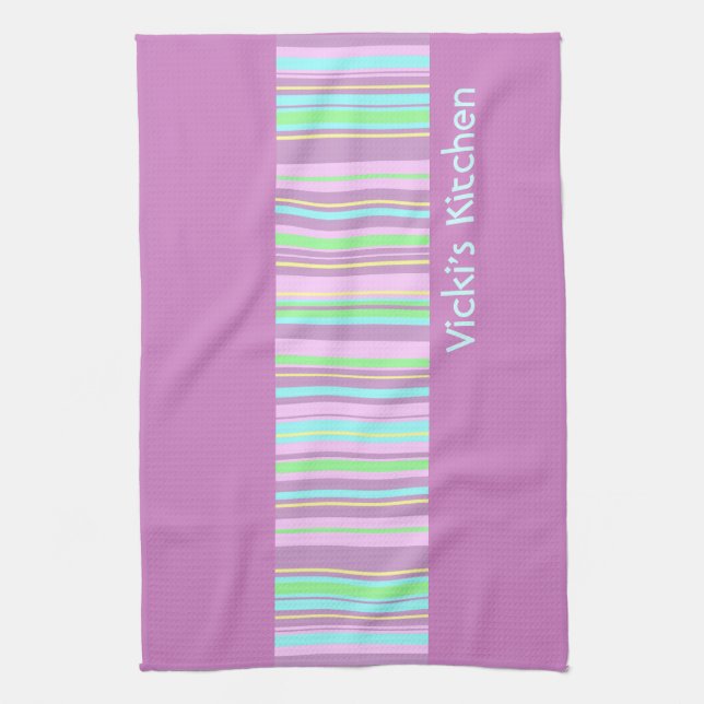 Pastel Pink Candy Stripe kitchen tea towel (Vertical)