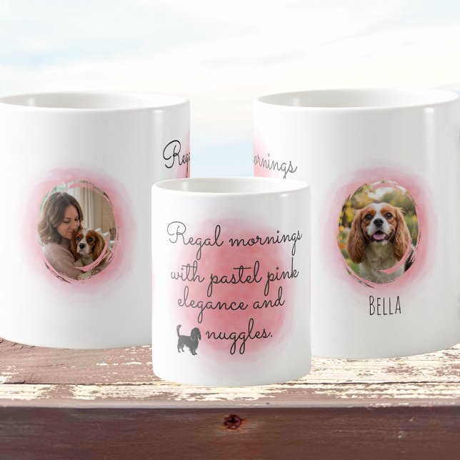 Pastel Pink Cavalier Watercolor Custom Photo Coffee Mug (Creator Uploaded)