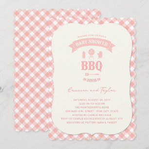 Pastel Pink Checks BBQ Chic Girl Baby Shower Party Invitation