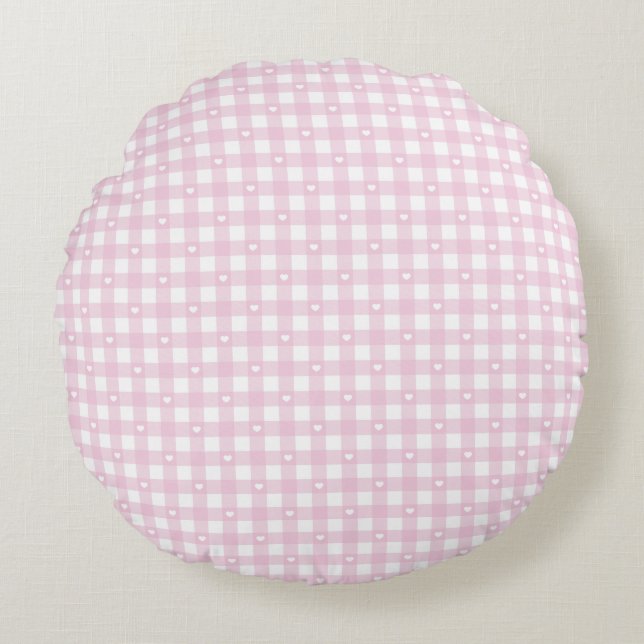 Pastel Pink Checks Round Cushion (Front)