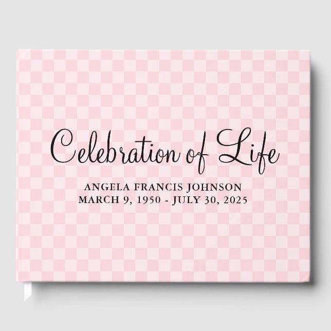 Pastel Pink Chequerboard Celebration of Life Guest Book (Front)