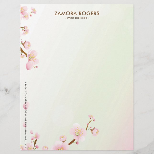 Pastel Pink Cherry-Blossom Letterhead Design (Front)