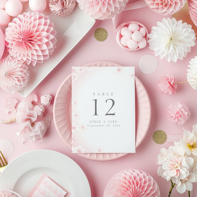 Pastel Pink Cherry Blossom wedding table number (Gentle Pastel Pink Cherry Blossom wedding reception meal Table Number Cards. )
