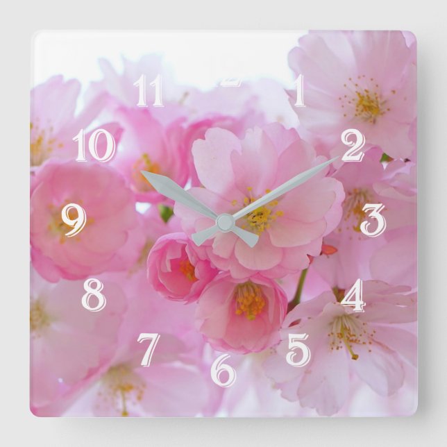 Pastel Pink Cherry Blossoms Square Wall Clock (Front)