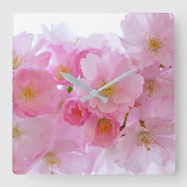 Pastel Pink Cherry Blossoms Square Wall Clock (Front)
