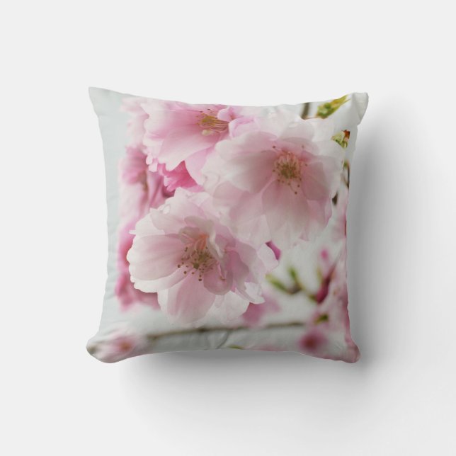 Pastel Pink Cherry Blossoms Throw Pillow (Front)