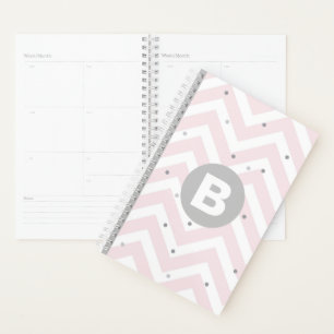 Pastel Pink Chevron and Dots Grey Monogram Planner