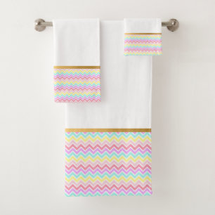 PASTEL PINK CHEVRON GOLD BATHROOM TOWEL SET
