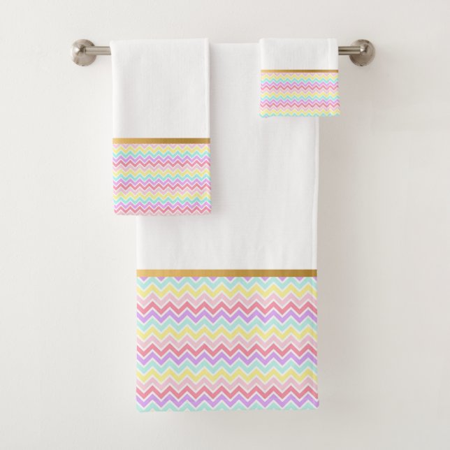PASTEL PINK CHEVRON GOLD BATHROOM TOWEL SET (Insitu)
