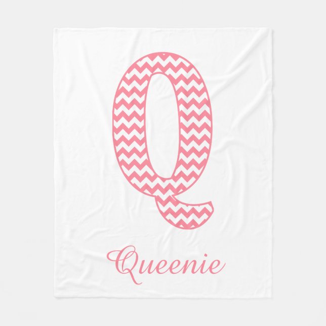 Pastel Pink Chevron Letter Q Design Fleece Blanket (Front)