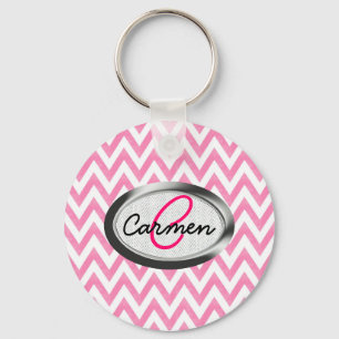 Pastel Pink Chevron Monogram Key Ring