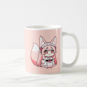 Pastel Pink Chibi Fox Girl Coffee Mug
