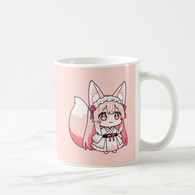 Pastel Pink Chibi Fox Girl  Coffee Mug (Right)