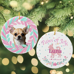 Pastel Pink Chihuahua Personalized Christmas Ceramic Tree Decoration