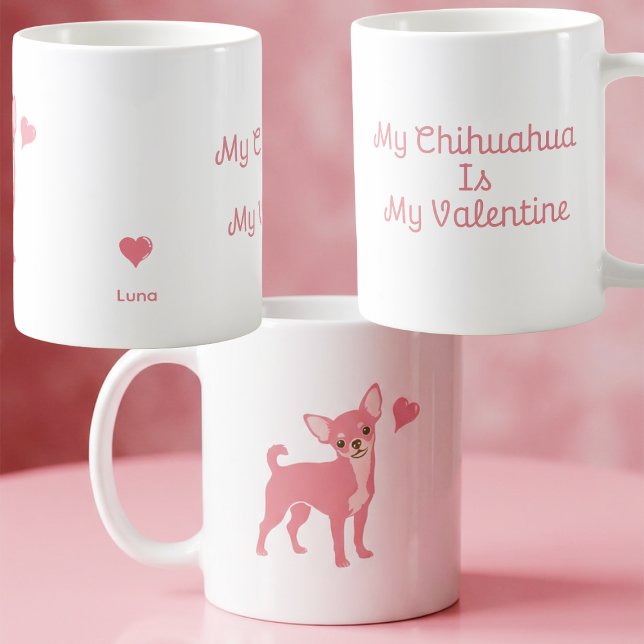 Pastel Pink Chihuahua Valentine Mug, Custom Name Coffee Mug (Creator Uploaded)