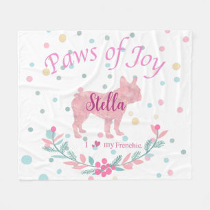 Pastel Pink Christmas - French Bulldog Custom Fleece Blanket
