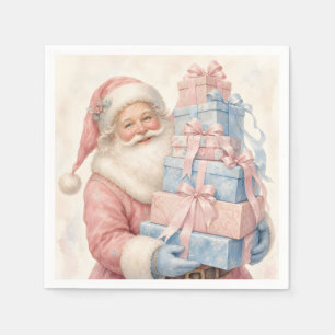 Pastel Pink Christmas Santa Claus with Gifts  Napkin