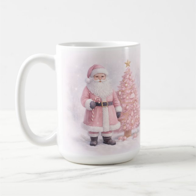 Pastel Pink Christmas Santa  Coffee Mug (Left)