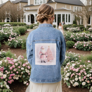 Pastel Pink Christmas Santa Denim Jacket