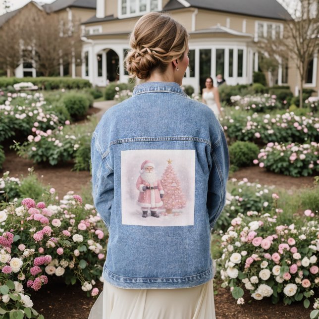 Pastel Pink Christmas Santa  Denim Jacket (Wedding Back)