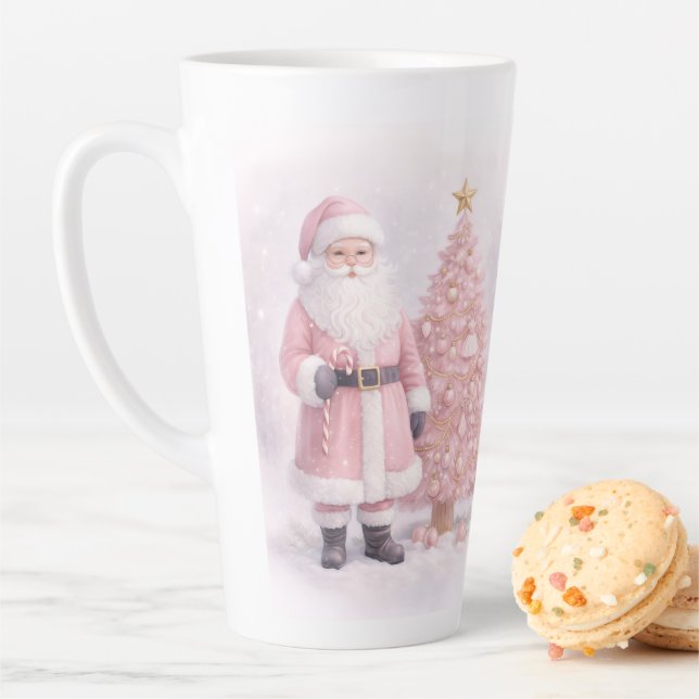 Pastel Pink Christmas Santa  Latte Mug (In Situ)