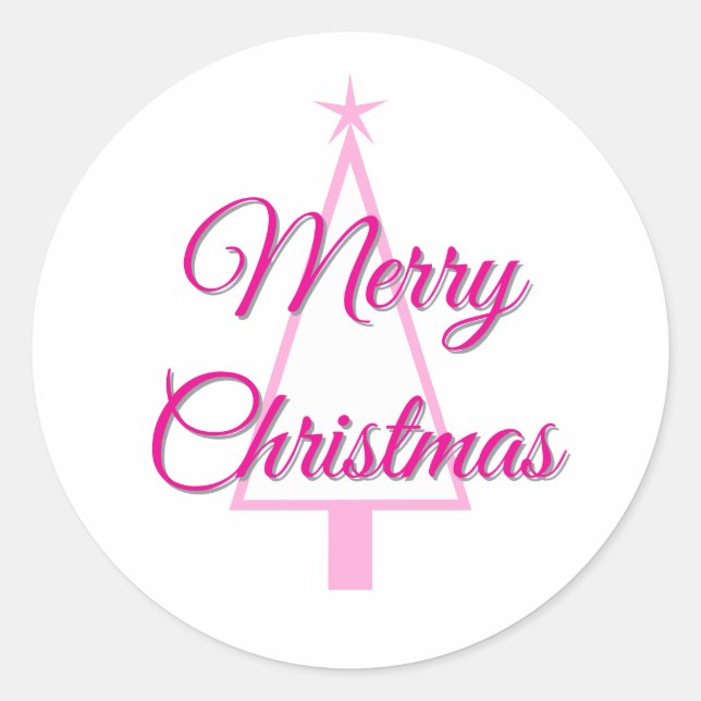 Pastel Pink Christmas Tree Classic Round Sticker (Front)