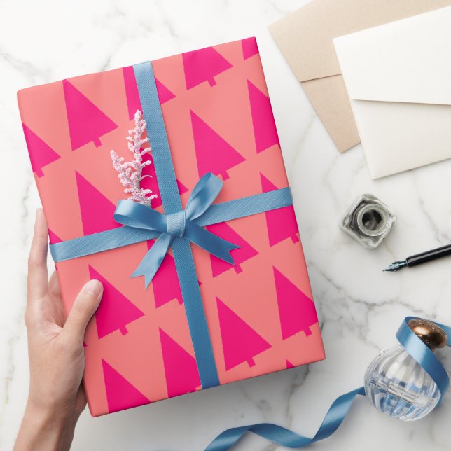 Pastel Pink Christmas tree Soft Warm Pink  Wrapping Paper (Gifting)