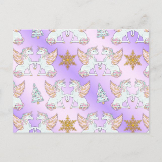 Pastel Pink Christmas Unicorns Postcard (Front)