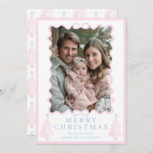 Pastel Pink Christmas Watercolor Christmas Tree Holiday Card