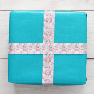 Pastel Pink Christmas Watercolor Snowman Satin Ribbon