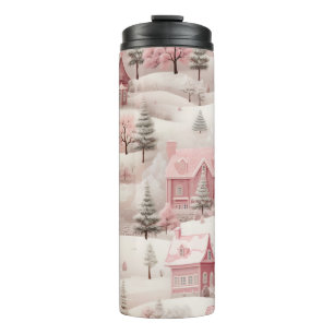 PASTEL PINK CHRISTMAS WINTER SCENE  THERMAL TUMBLER