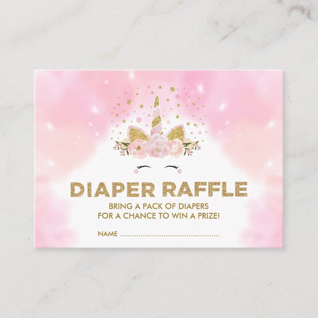 Pastel Pink Clouds Magical Unicorn Diaper Raffle Enclosure Card (Front)