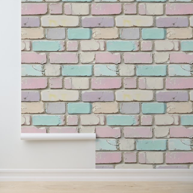 Pastel Pink Colour Brick Pattern Wallpaper (Application)