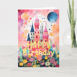 Pastel Pink Colourful Magical Castle Folded Card