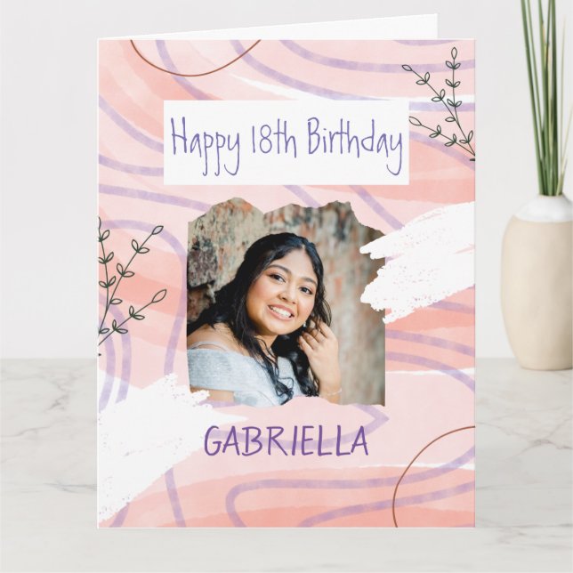 Pastel pink colours custom photo birthday card (Front)