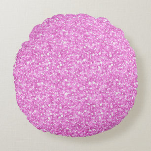 Pastel Pink Colours Faux Glitter & Sparkles Print Round Cushion