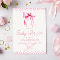 Pastel Pink Coquette Bow Baby Shower Invitation