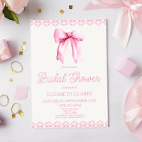 Pastel Pink Coquette Bow Bridal Shower Invitation