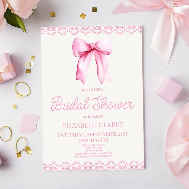 Pastel Pink Coquette Bow Bridal Shower Invitation (Creator Uploaded)