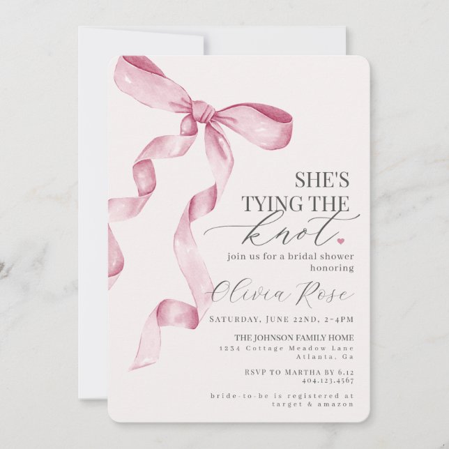 Pastel Pink Coquette Bow Bridal Shower Invite (Front)