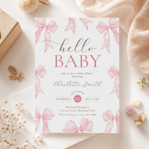 Pastel Pink Coquette Bow Girl Baby Shower Invitation